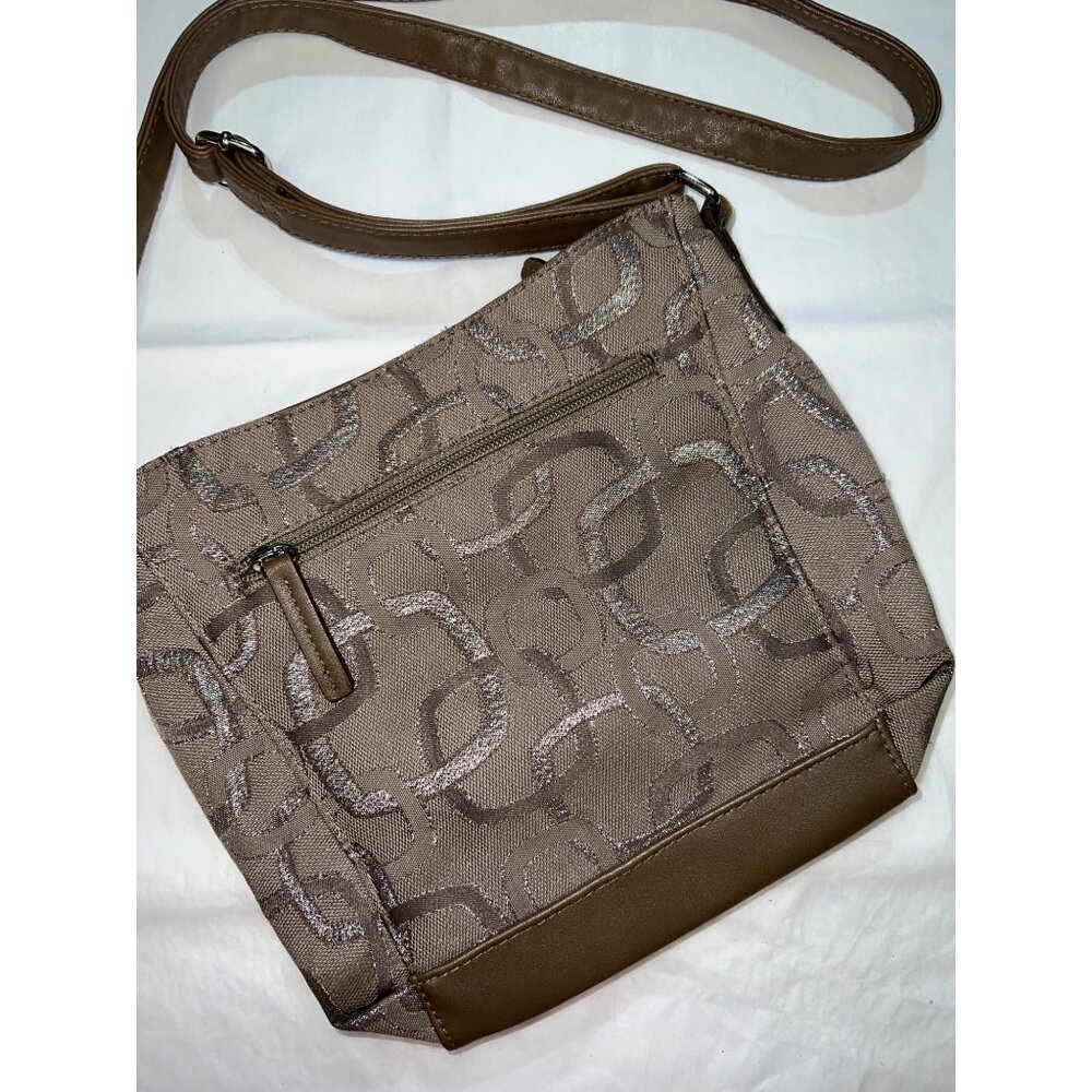 Rosetti Shoulder Bag Canvas Textured Pattern Brown Fabric & Faux Leather - Picture 3 of 6